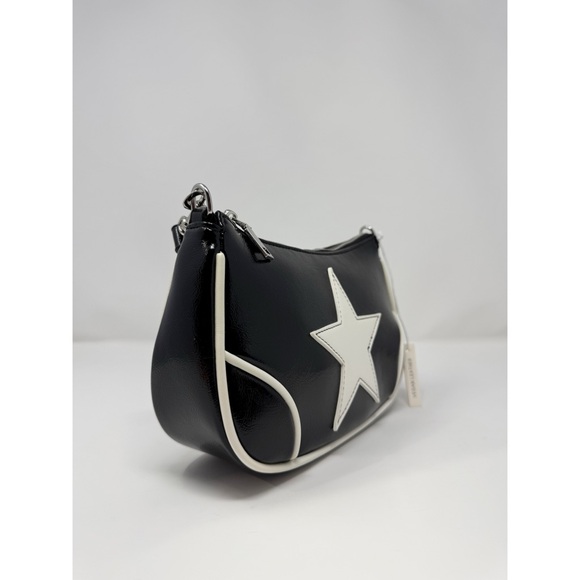 Out From Under Daphne Star Vegan Leather Moto Bag Black White Y2K Shoulder Bag
